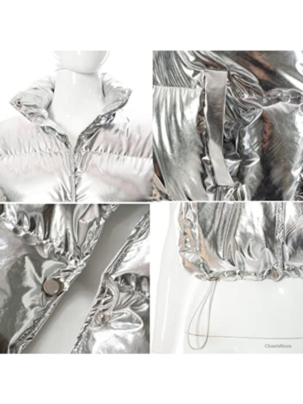 Y2K Metallic Shiny Crop Puffer Vest Quilted Gilet - Picture 5 of 6